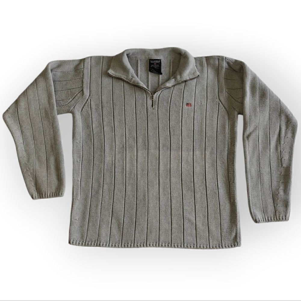 VTG Polo Ralph Lauren Light Gray 100% Cotton zip neck sweater size L